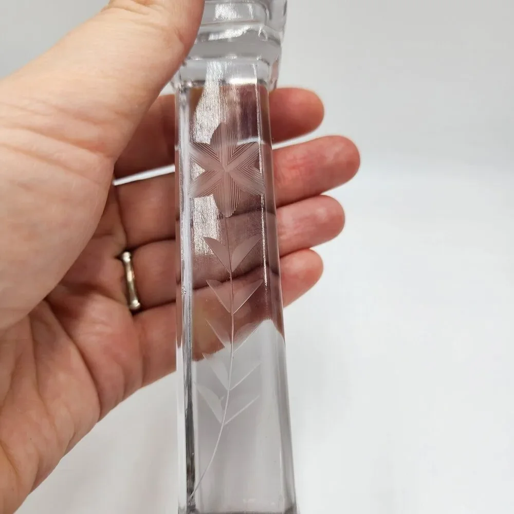 Vintage Westmoreland Glass Sun Purple Etched Flower Candle Stick Circa 1910-1930